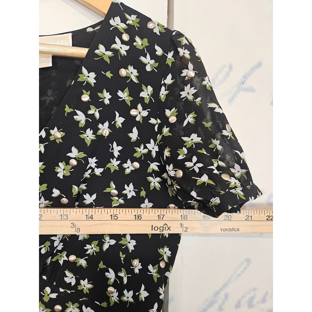 MICHAEL Michael Kors Dress Medium Black Ditsy Floral Studded Empire Mini Boho - Picture 5 of 8